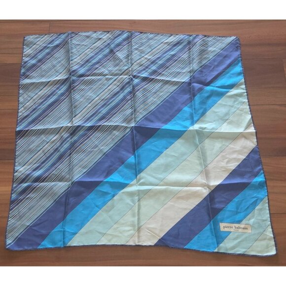 Pierre Balmain Paris Silk Blue Geometric Pattern Scarf 26" Square - Picture 3 of 5
